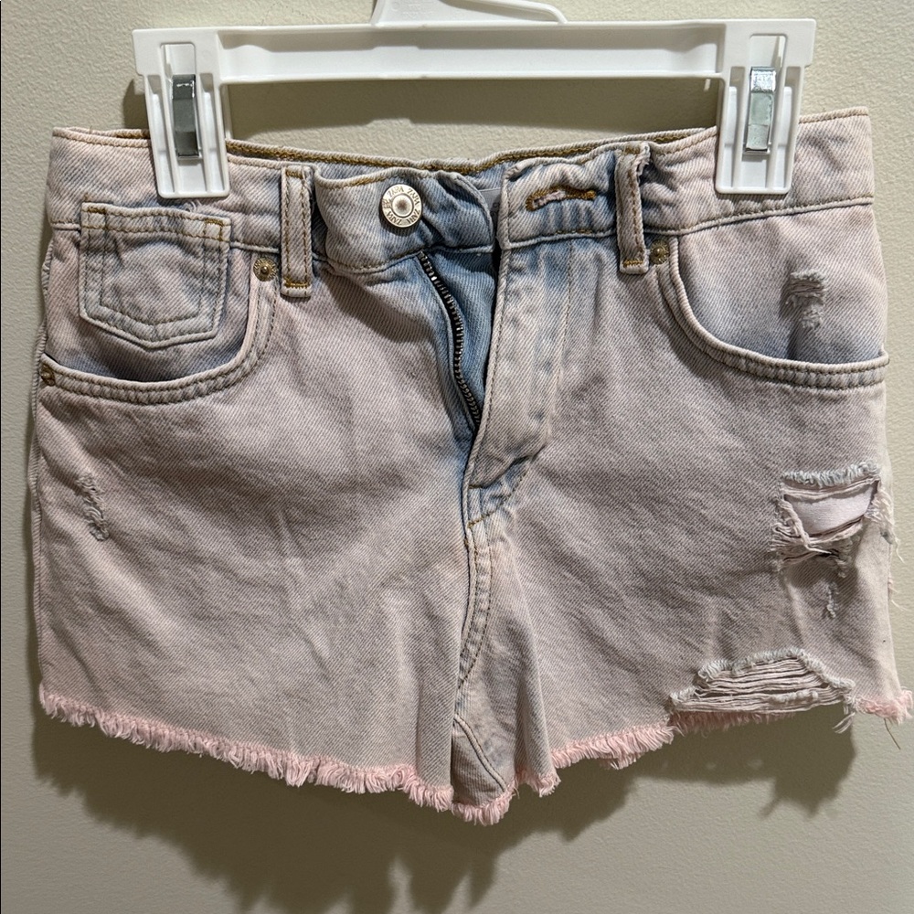 Zara Light Pink Distressed Kids Shorts